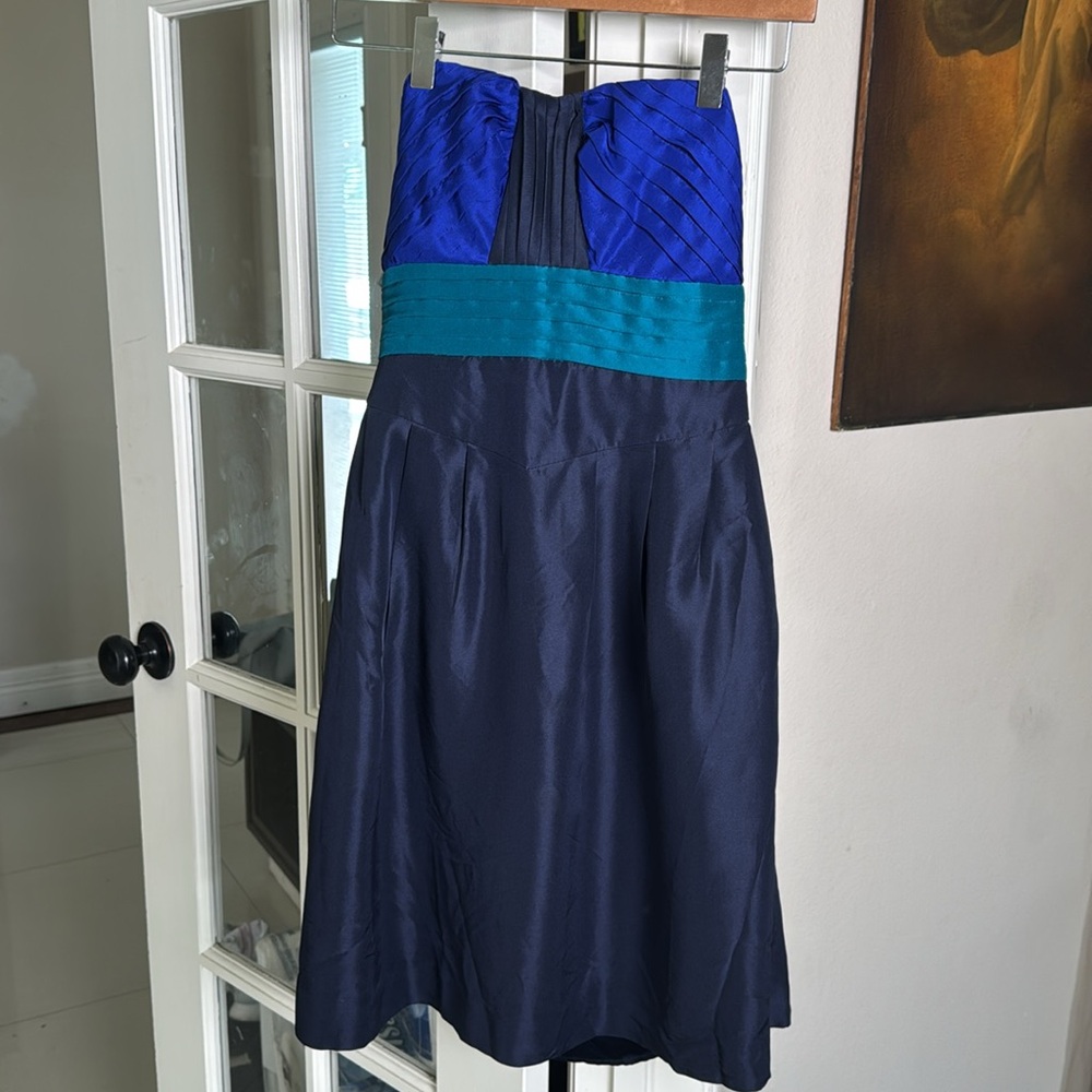 Gianni Bini Silk Blue & Teal Strapless Dress